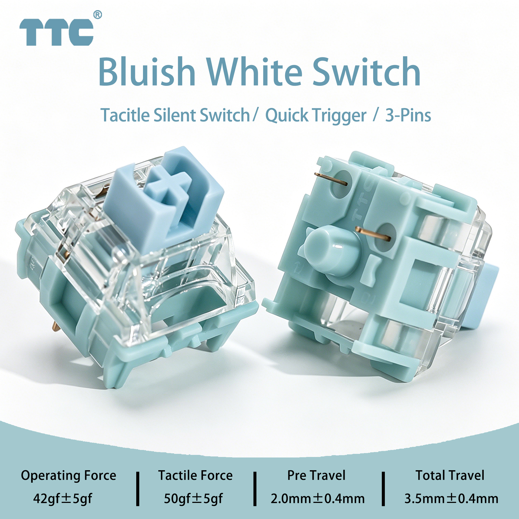 Gaming Keyboard No Rgb - TTC Bluish White Silent Switch 42gf