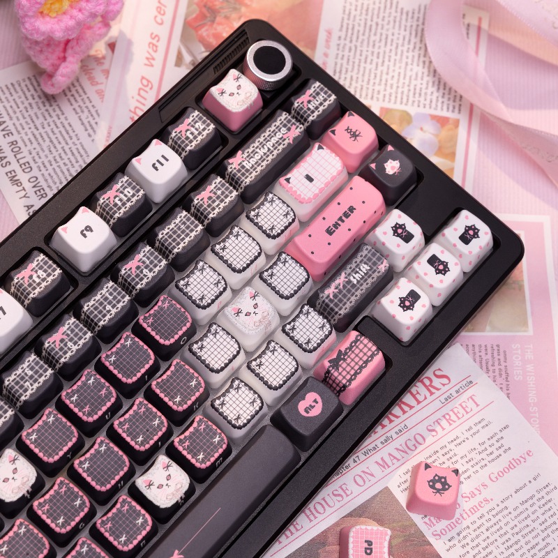 Keyboard Gaming Black - Black Lace Cat Theme Keycaps Set
