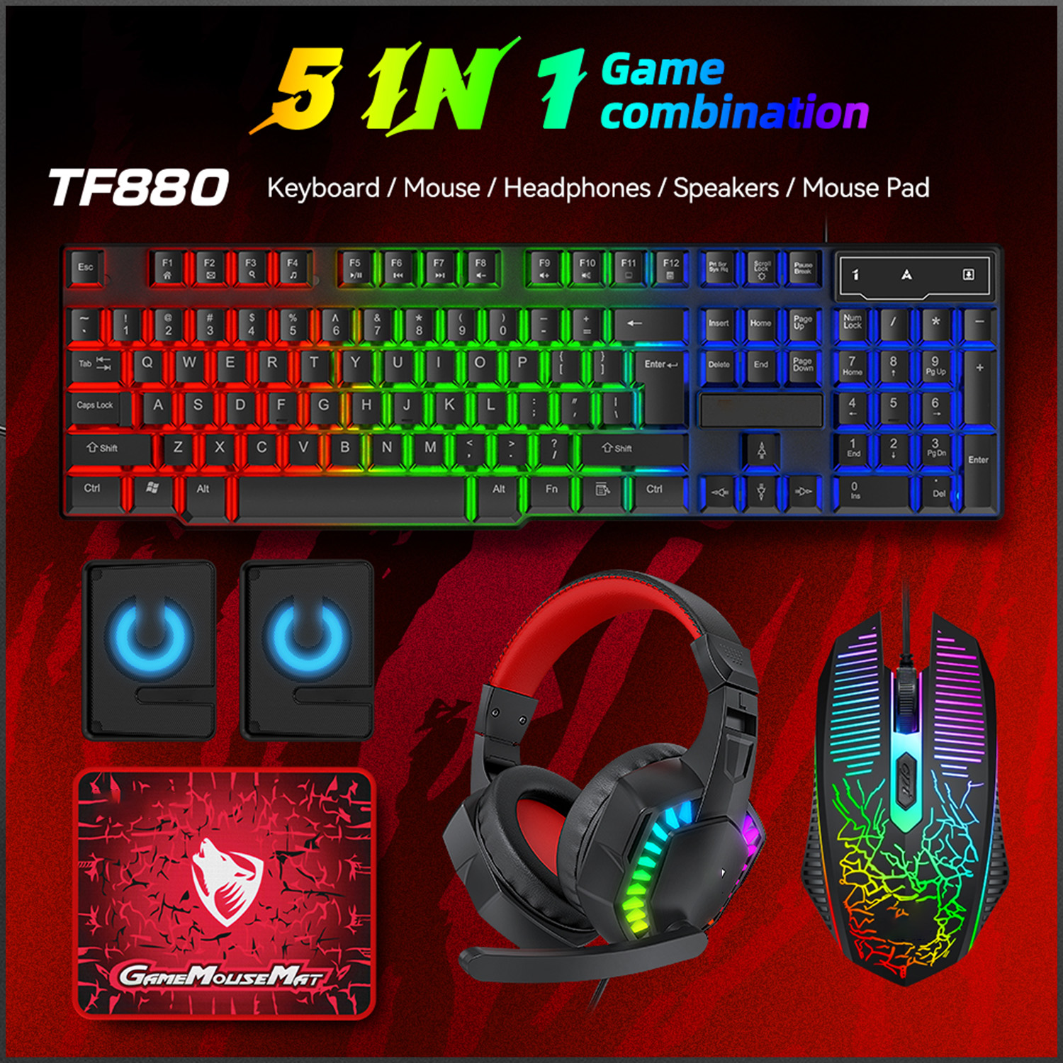 Gaming Keyboard And Mouse Combo - 5-in-1 Set Gaming Combo Keyboard 4-color