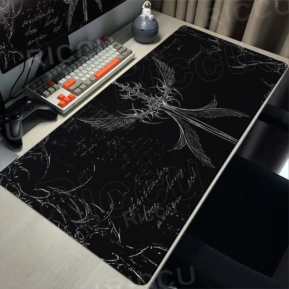 Keyboard Gaming Black - Cool Sword Art Desk Mat Large