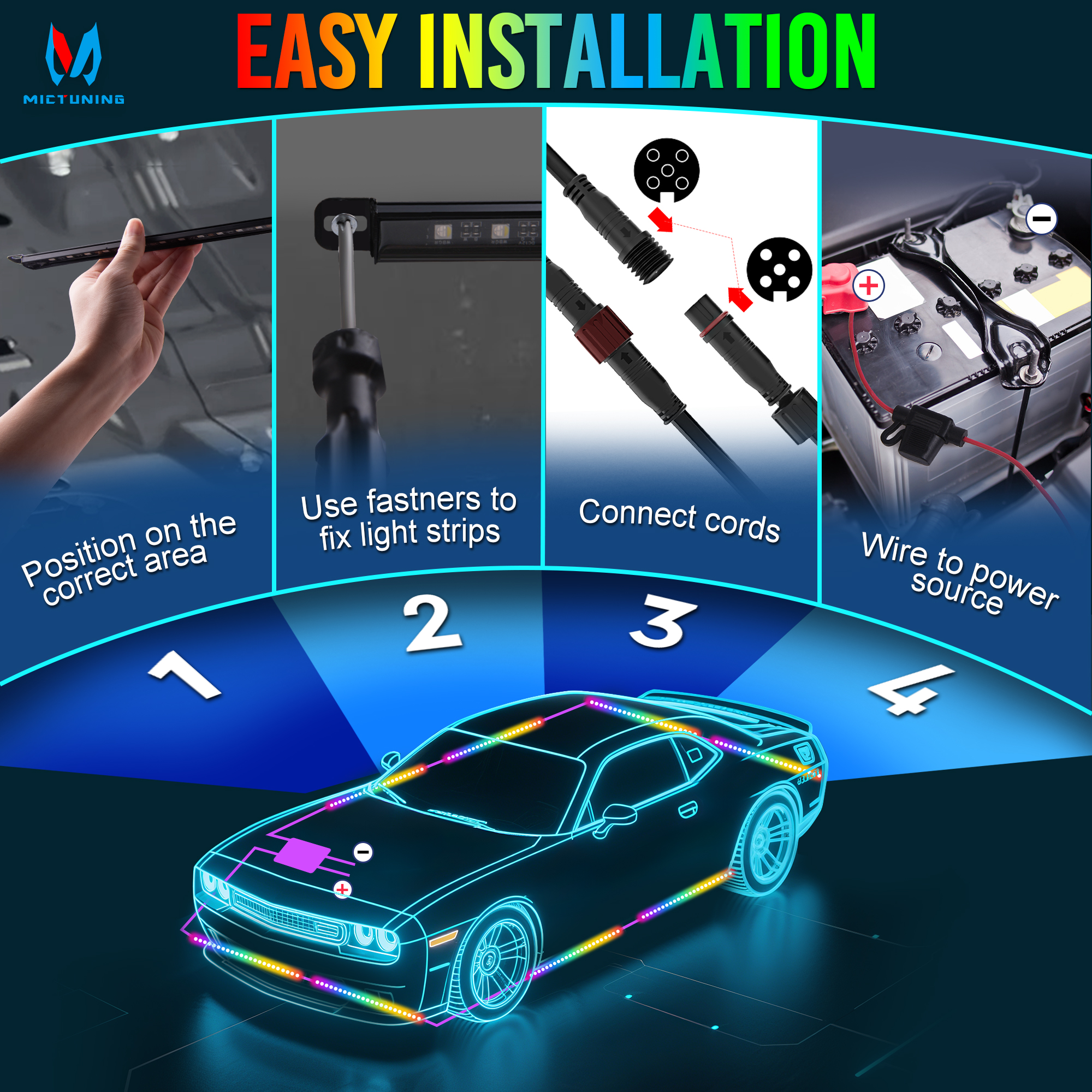 MICTUNING U8 Car Underglow Lig - Rgb Underglow Strip avaliação e preço