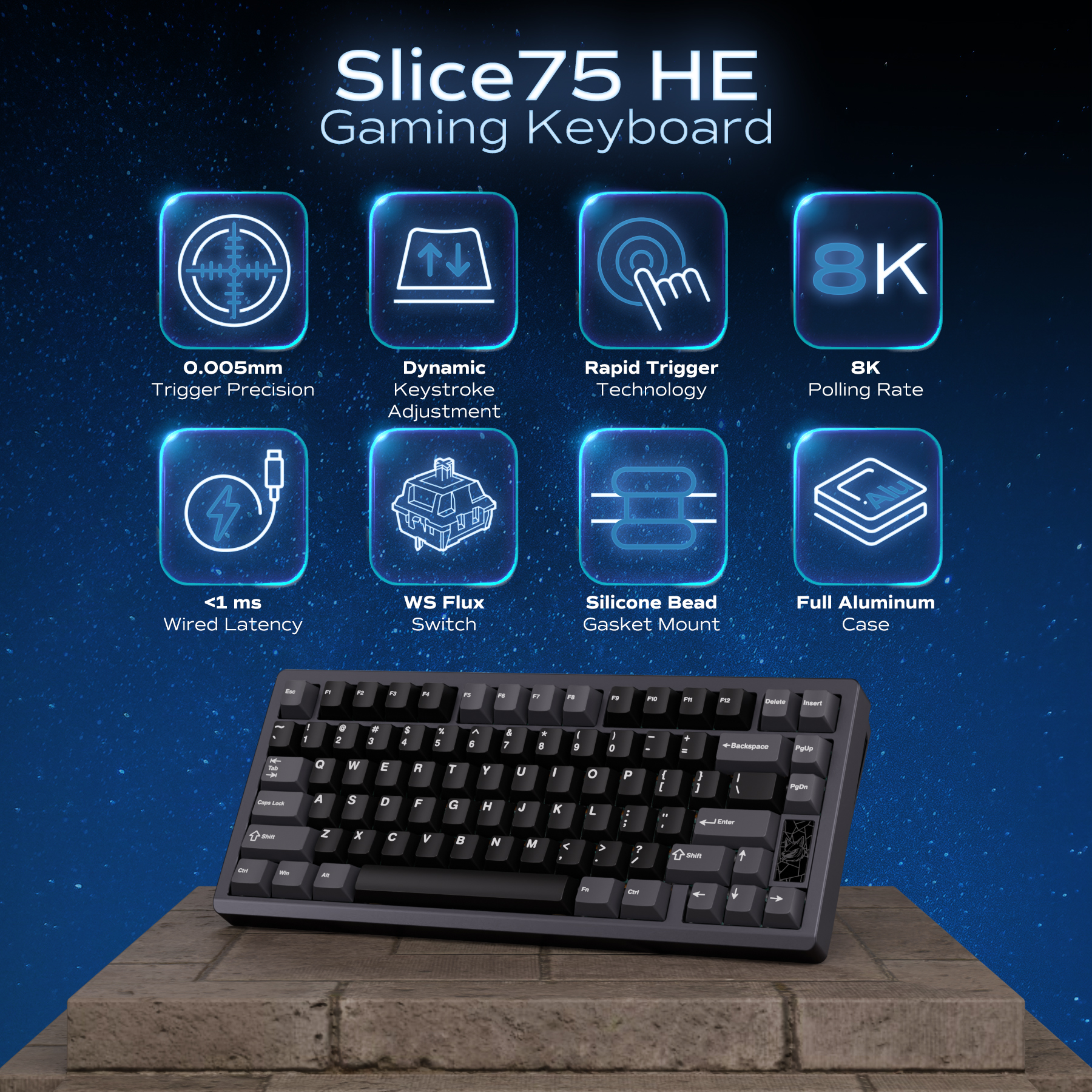 Chilkey Slice75 HE Gaming Keyb - Gaming Keyboard Hall Effect Switches avaliação e preço