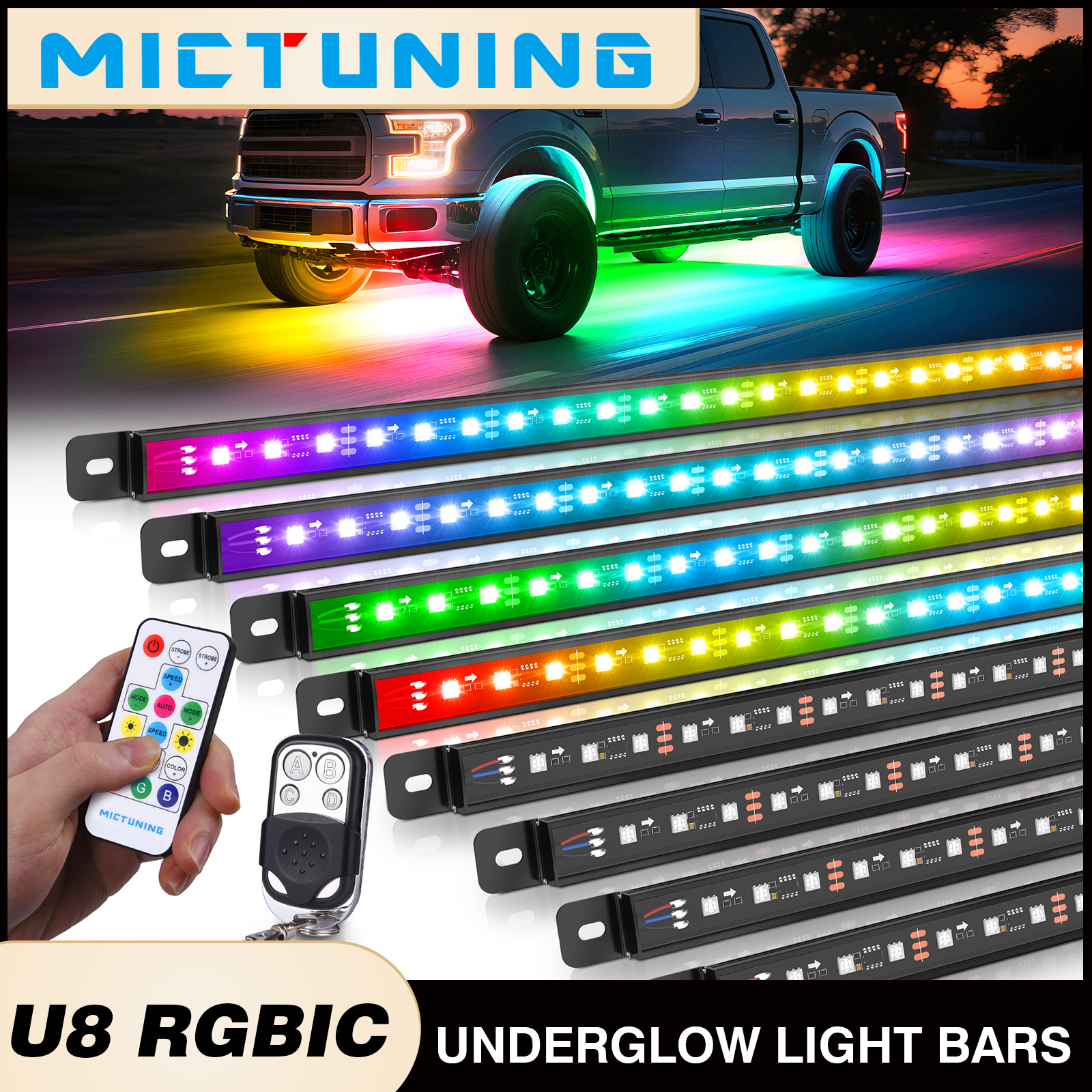 MICTUNING 8Pcs U8 RGB+IC Under - Rgb Underglow Strip avaliação e preço