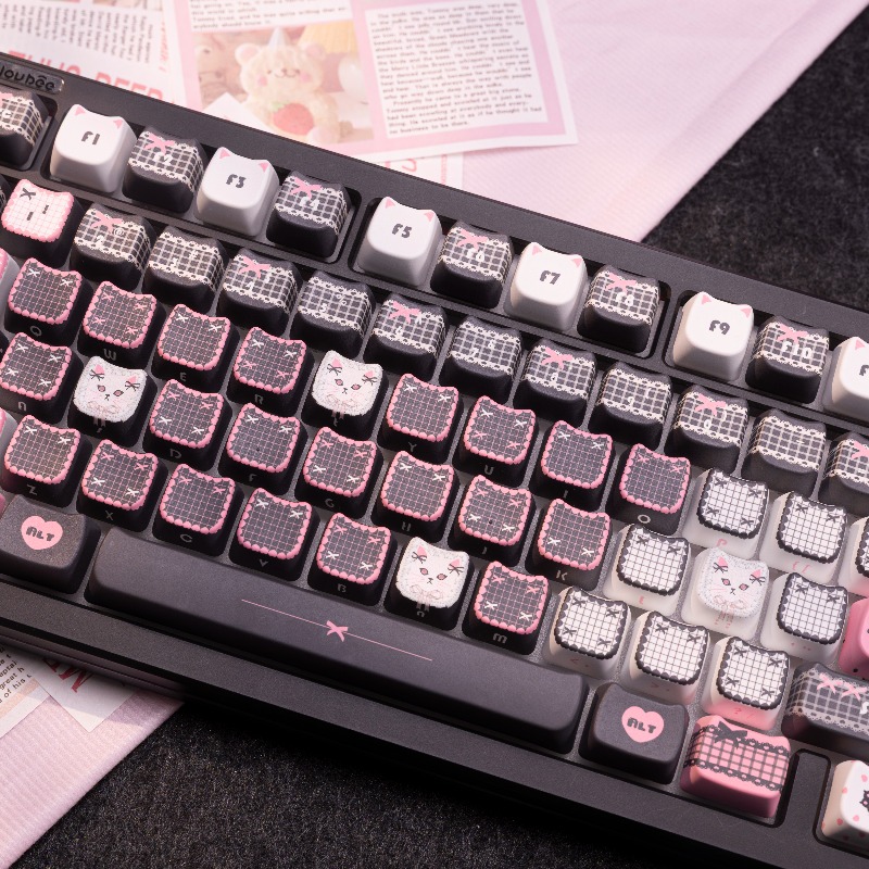 Black Lace Cat Theme Keycaps S - Keyboard Gaming Black avaliação e preço