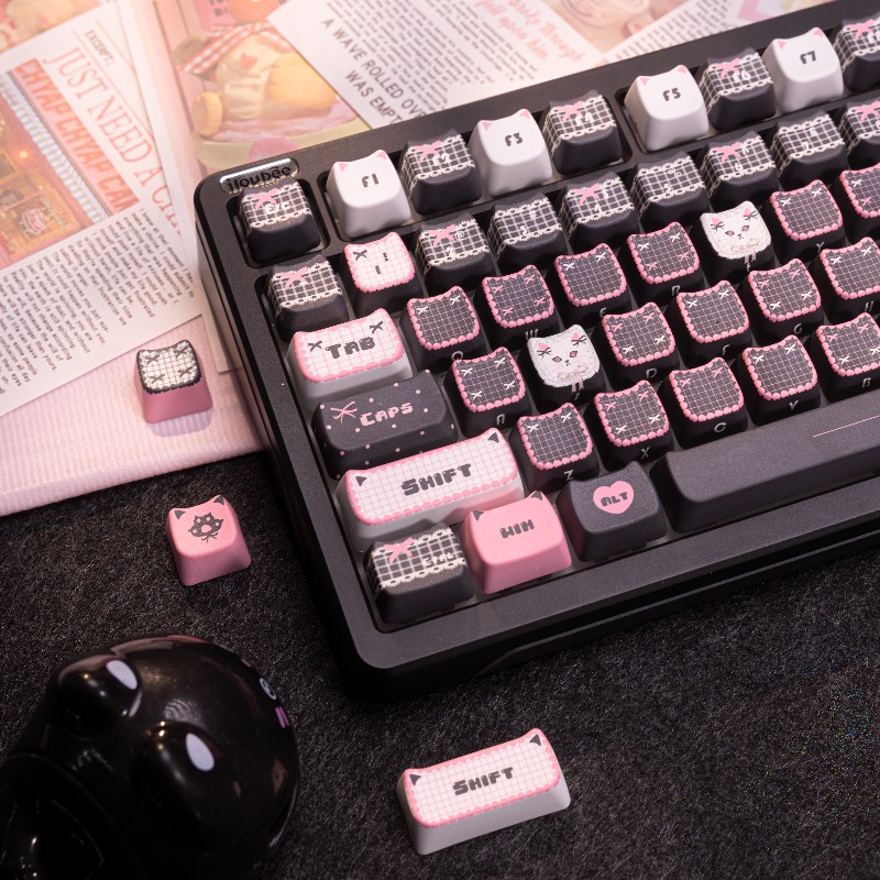 Black Lace Cat Theme Keycaps S - Keyboard Gaming Black avaliação e preço