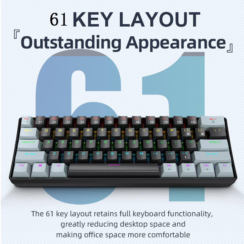K61 Wired Mechanical Gaming Ke - Gaming Keyboard Blue Switches avaliação e preço