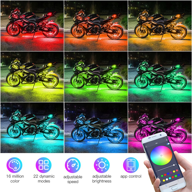 Excellent-8PCS Motorcycle Unde - Rgb Underglow Strip avaliação e preço