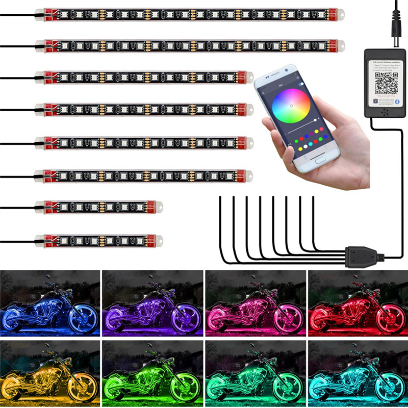 Excellent-8PCS Motorcycle Unde - Rgb Underglow Strip avaliação e preço