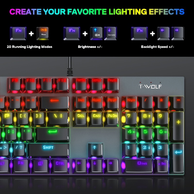 T-Wolf T18 Mechanical Gaming K - Gaming Keyboard Blue Switches avaliação e preço