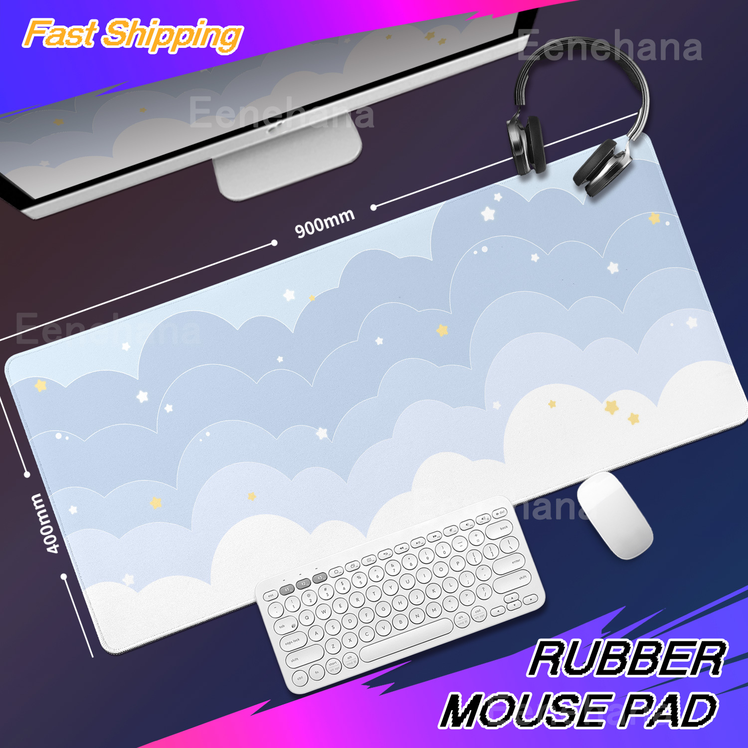 Light Blue Pink Clouds Desk Ma - Gaming Keyboard Blue avaliação e preço
