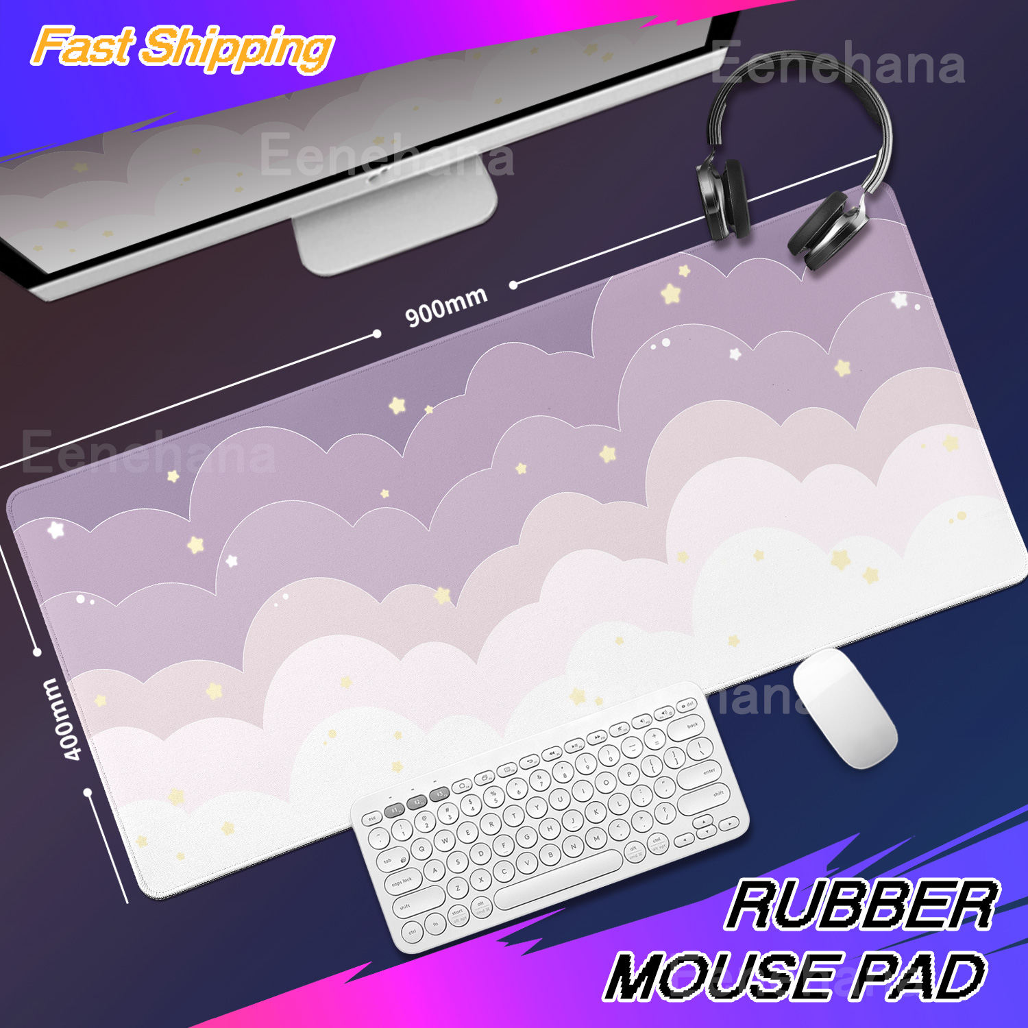 Light Blue Pink Clouds Desk Ma - Gaming Keyboard Blue avaliação e preço