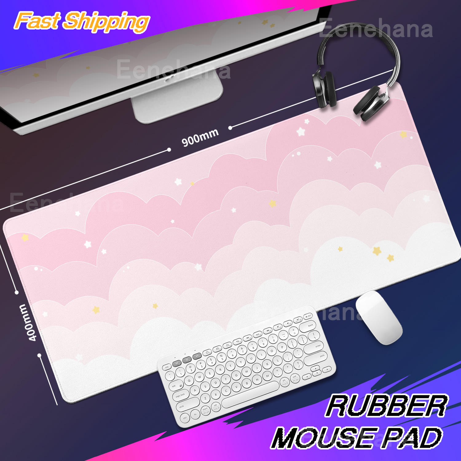 Light Blue Pink Clouds Desk Ma - Gaming Keyboard Blue avaliação e preço